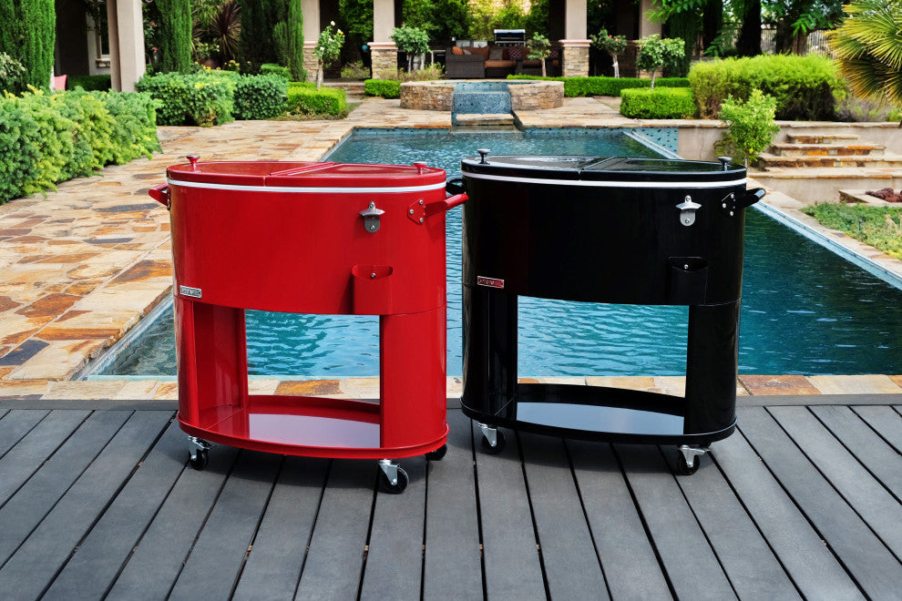 Permasteel 80 Quart Portable Rolling Oval Patio Cooler, Black