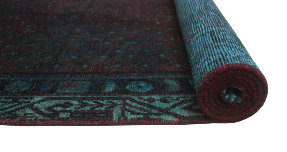 Vintage Overdyed Walker Gray/Burgundy Runner, 2'9x9'4