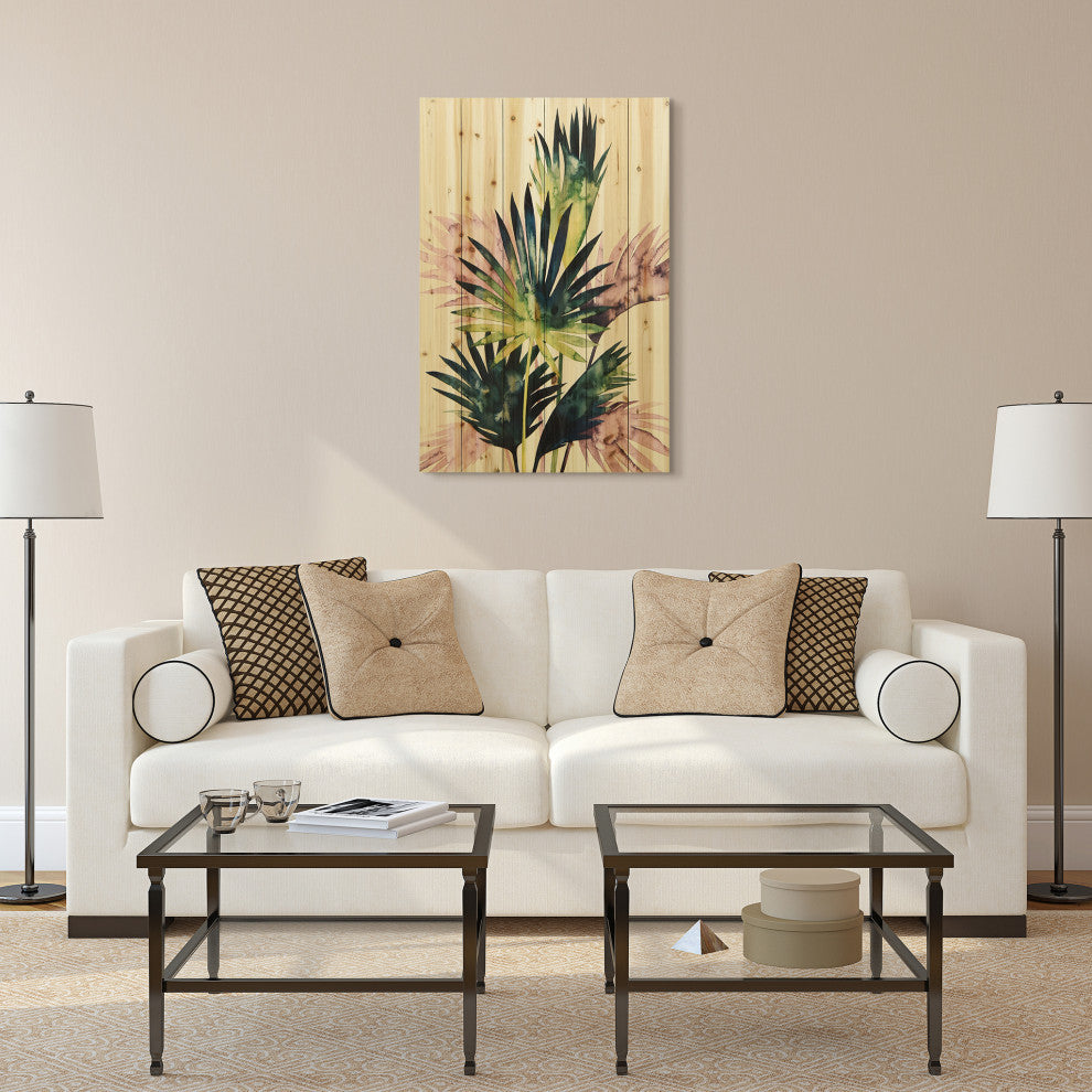 "Twilight Palms" Wood Wall Art Digital Print on Solid Fir Wood Planks, Set of 2