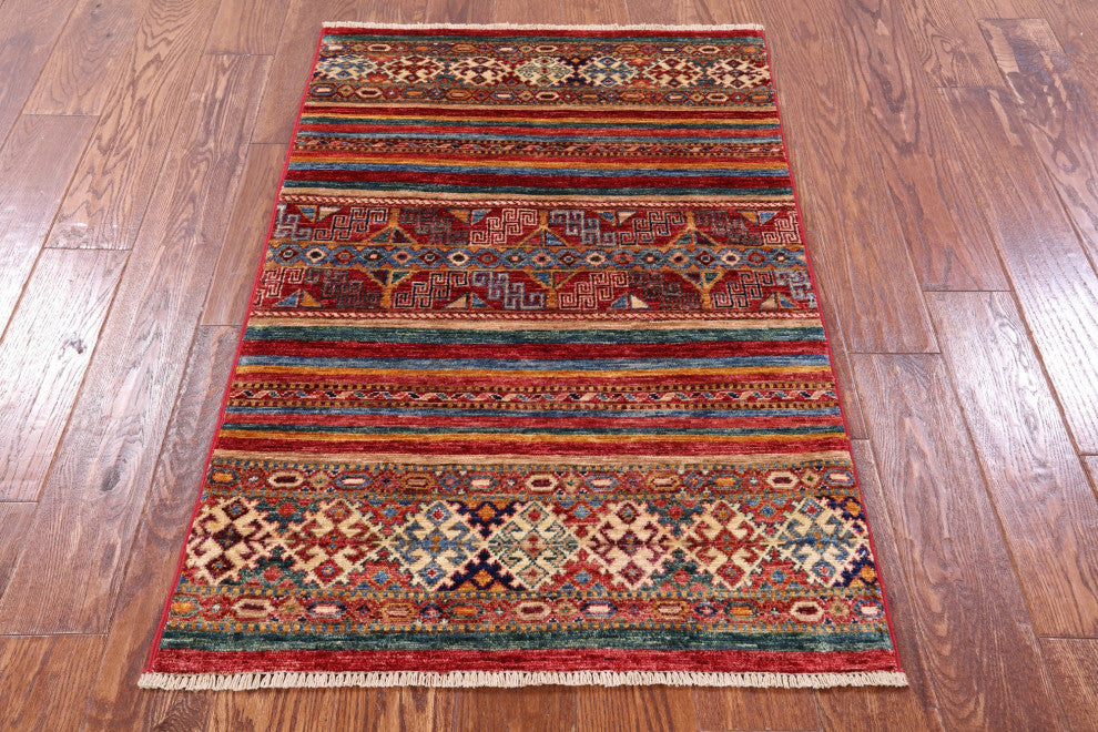 Super Kazak Khorjin Hand Knotted Wool Rug 2' 7" X 4' 0" Q11043