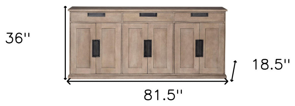 82" Brown Solid Wood 3-Drawer Sideboard With 6-Doors