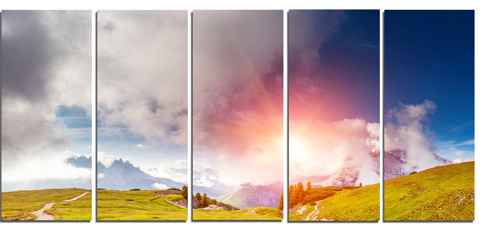 "Cadini Di Misurina Range At Sunset" Landscape Wall Art, 5 Panels, 60"x28"