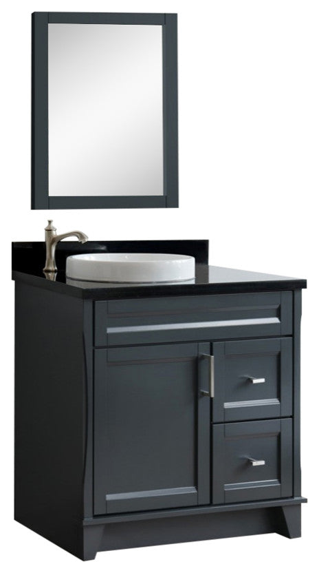 37" Single Sink Vanity, Dark Gray Finish With Black Galaxy Granite