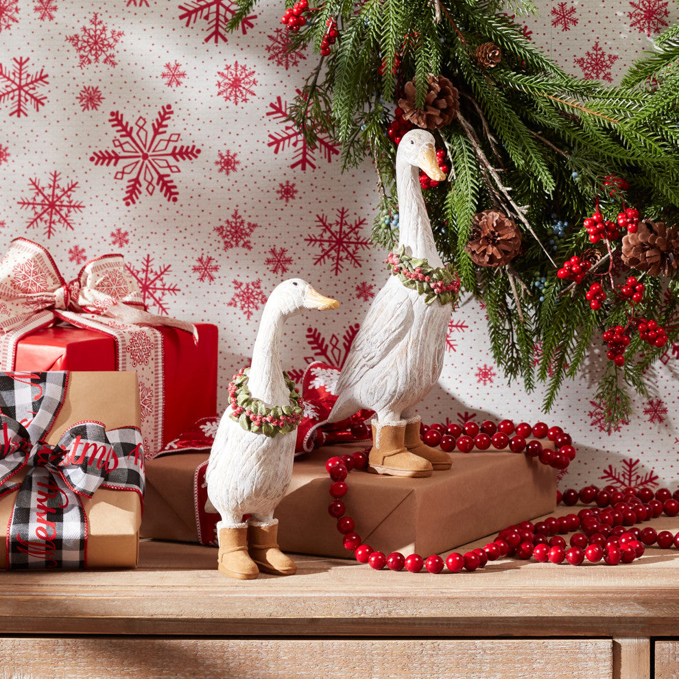 Winter Goose Figurine With Boots, 2-Piece Set