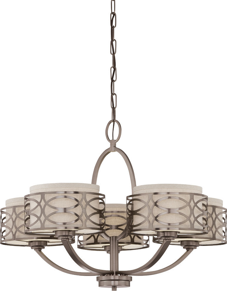 Harlow 5 Light - Chandelier With Khaki Fabric Shades