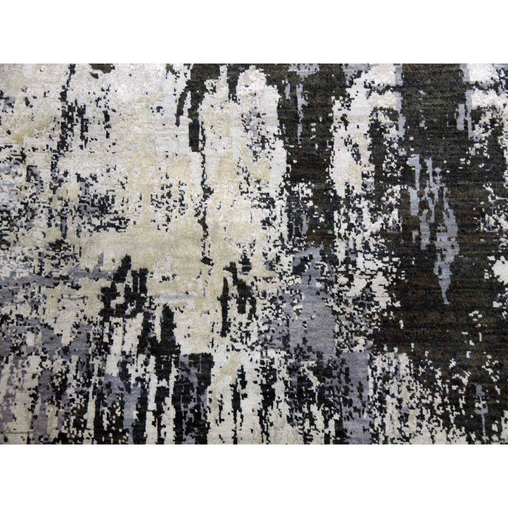 Charcoal Gray Wool and Silk Denser Weave Hand Knotted Round Rug, 8'2"x8'2"