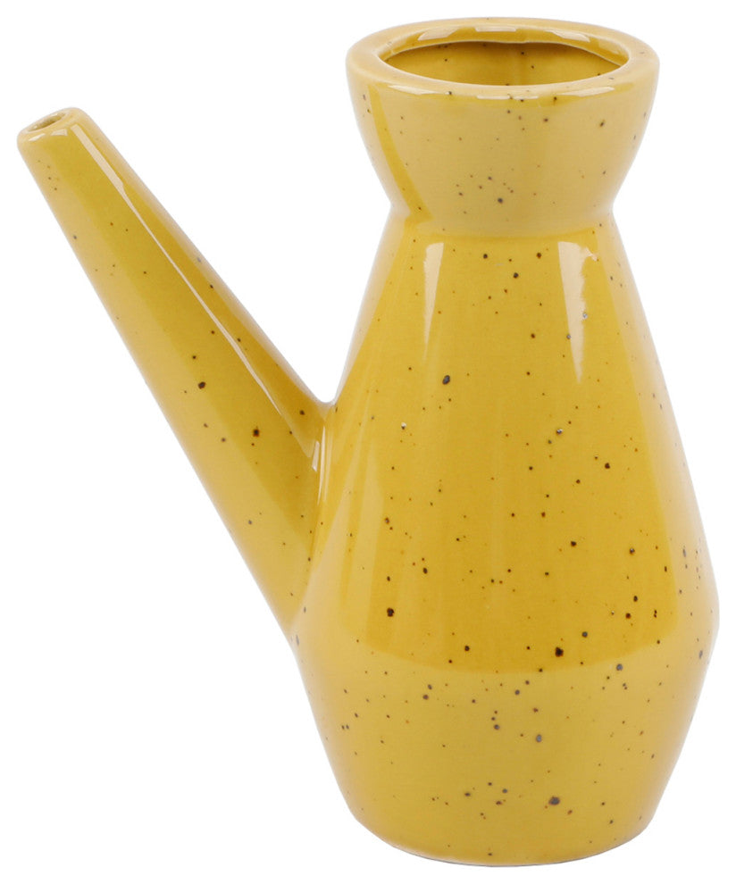 7" Ceramic Watering Can Speckle Mustard