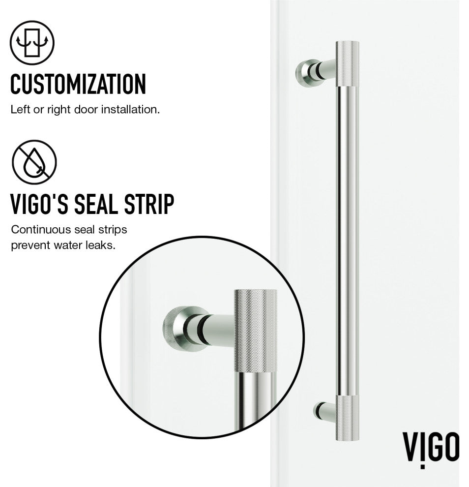 VIGO Elan Cass Aerodynamic 60" to 64" W x 76" H Frameless Sliding Shower Door, Stainless Steel, Clear Glass