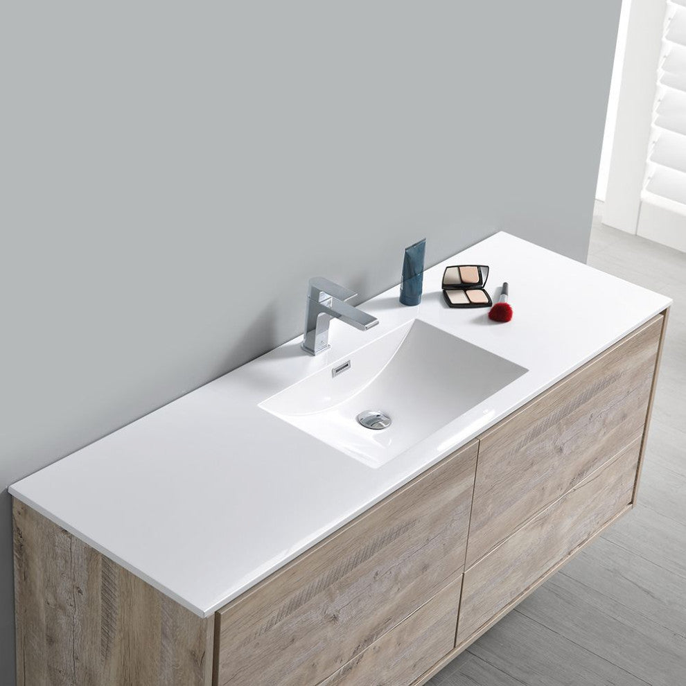 Catania 60" Rustic Natural Wood Vanity Set, Fortore Faucet/Chrome