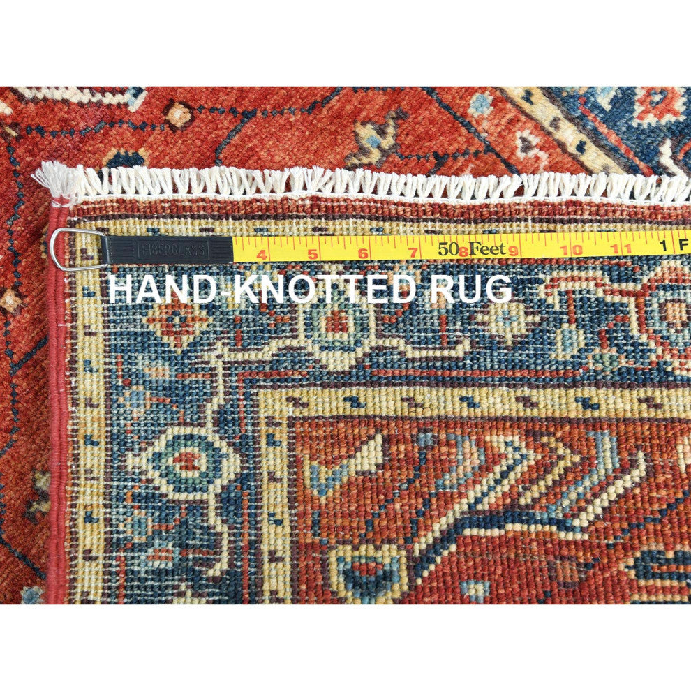 Tomato Red, Serapi Heriz Design, Pure Wool Hand Knotted Mat Rug, 2'0"x2'10"