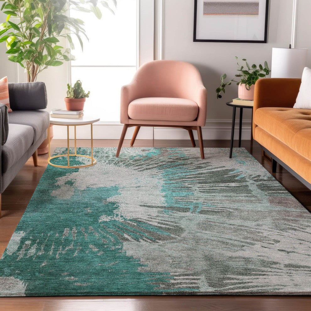 Premium Machine Washable Mayfield AMF645 Teal 2'6" x 3'10" Rug