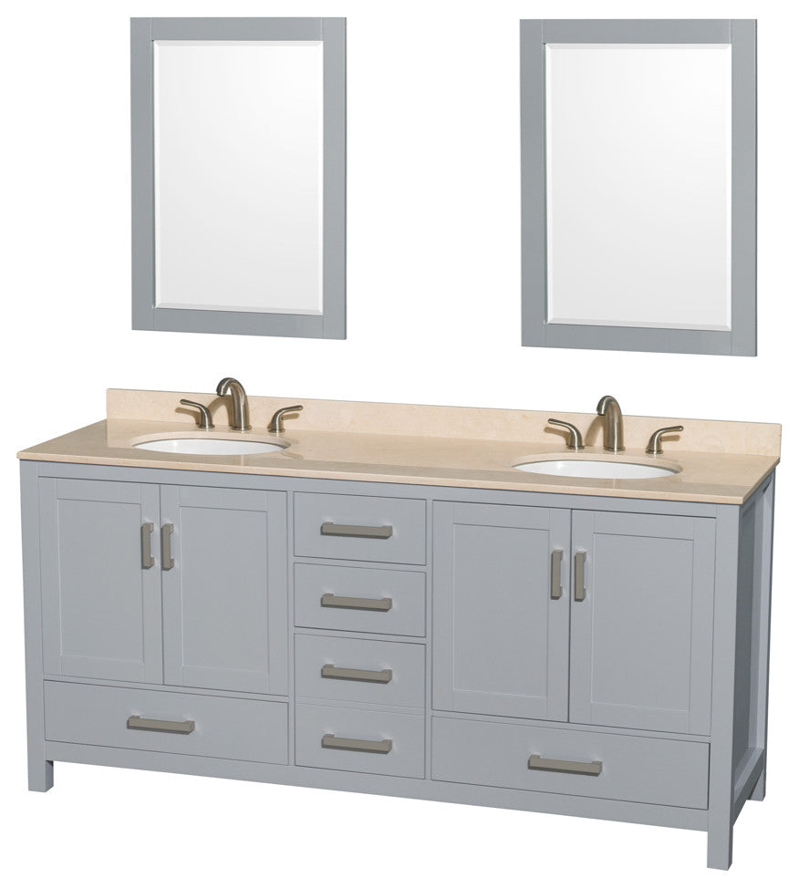 Wyndham WCS141472DGYIVUNOM24 72 inch Vanity in Gray with Ivory Marble and Round