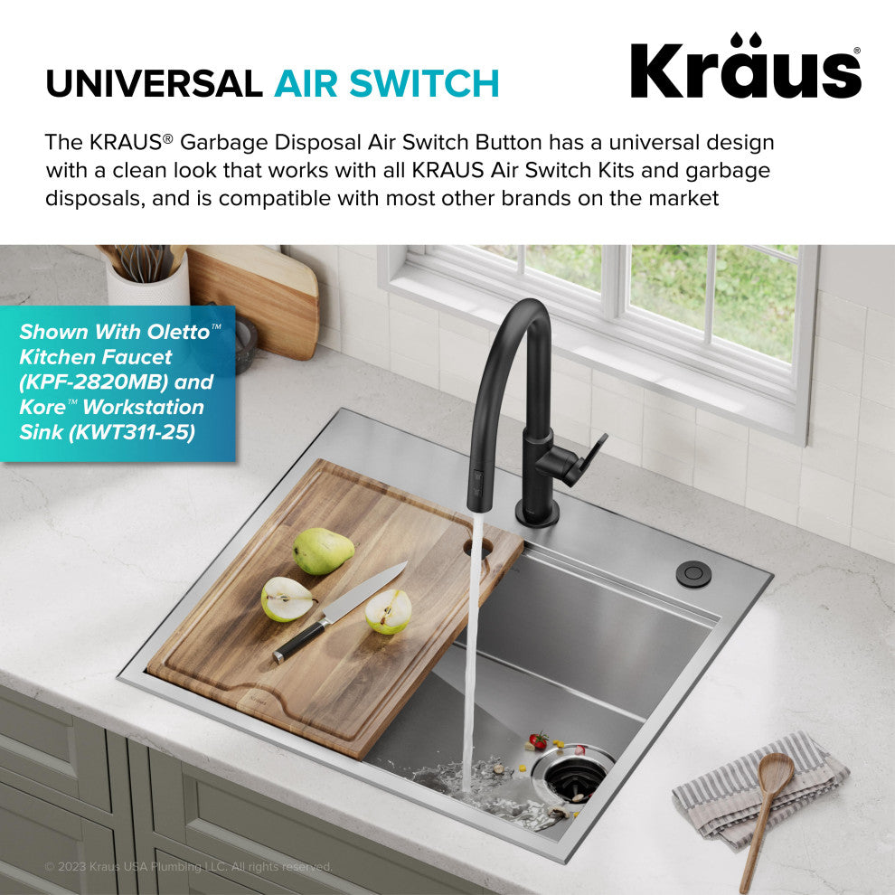 KRAUS Flat Top Garbage Disposal Air Switch Button, Matte Black (Kwdb-20mb)