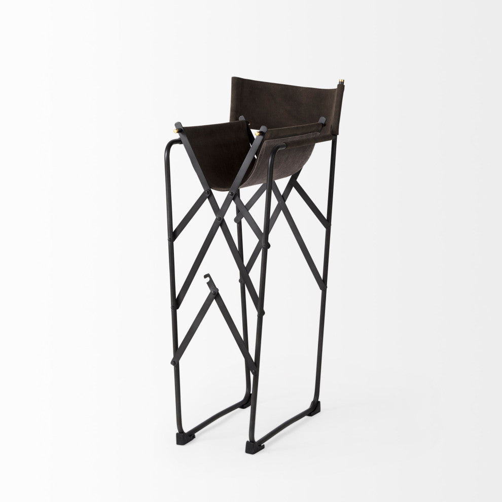 Direttore Dark Brown Suede Seat with Black Metal Frame Counter Stool