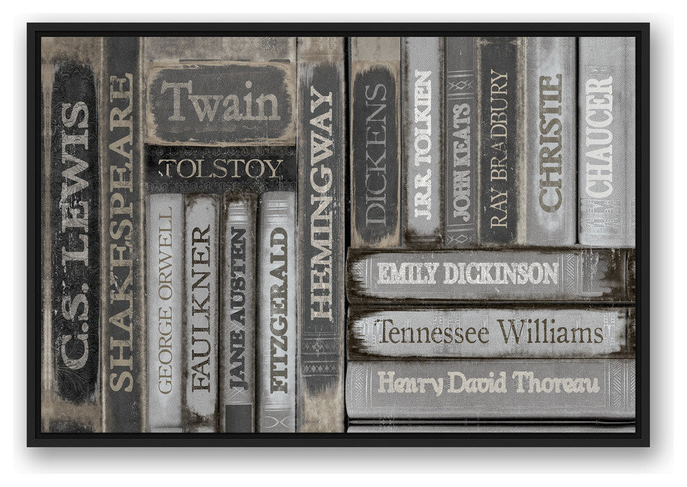 Famous Authors Books Canvas Wall Art, 24"x36", Framed