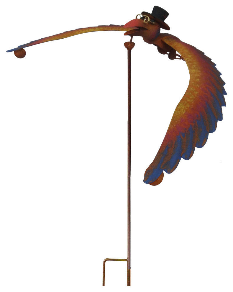 Rustic Metal Balancing Old Crow Garden Stake Outdoor Patio Yard Art