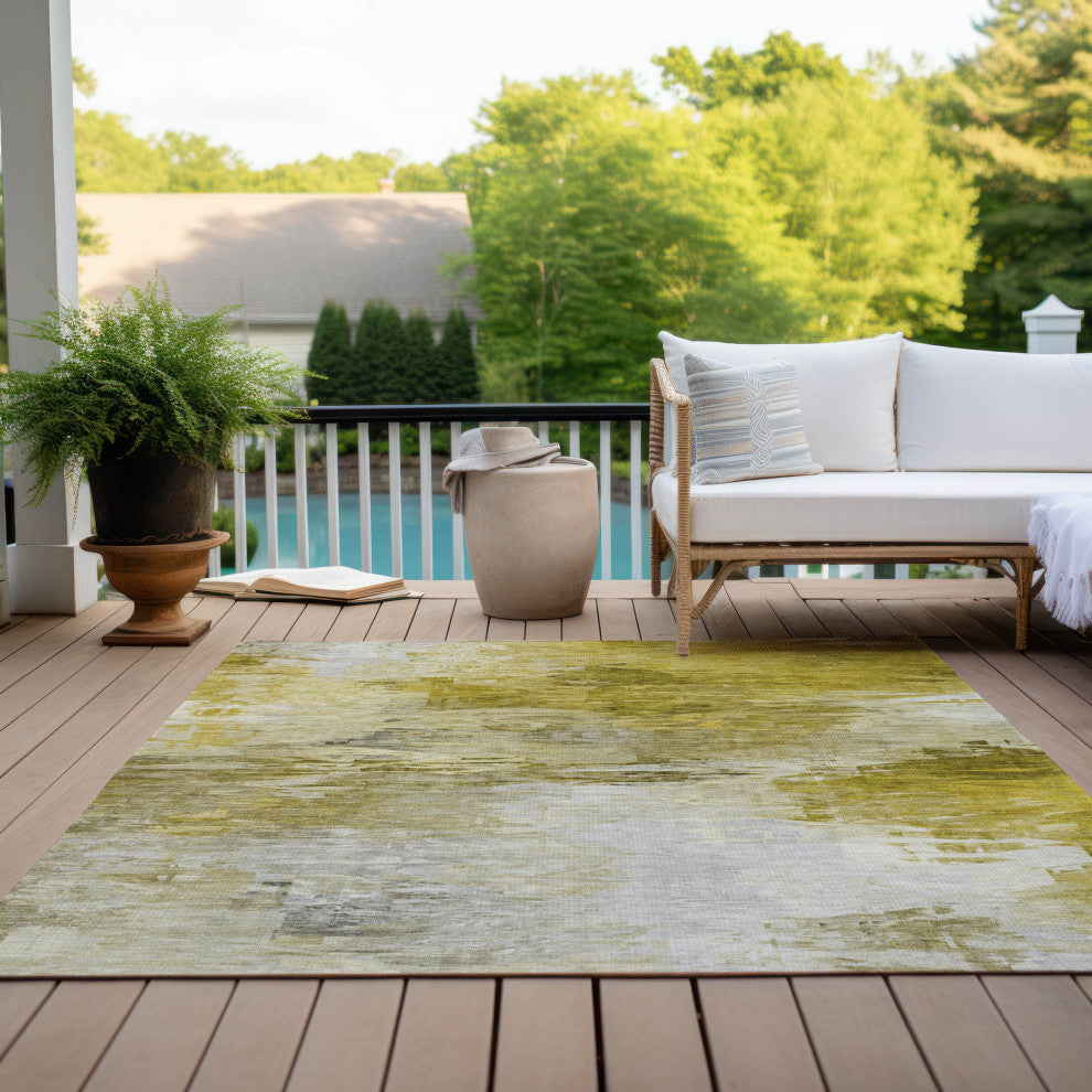Machine Washable Indoor/Outdoor Chantille ACN595 Gold 10' x 14' Rug