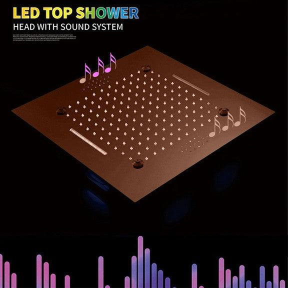 LED Musical Shower System, Hand Shower, Rose Gold A - Remote Control Light