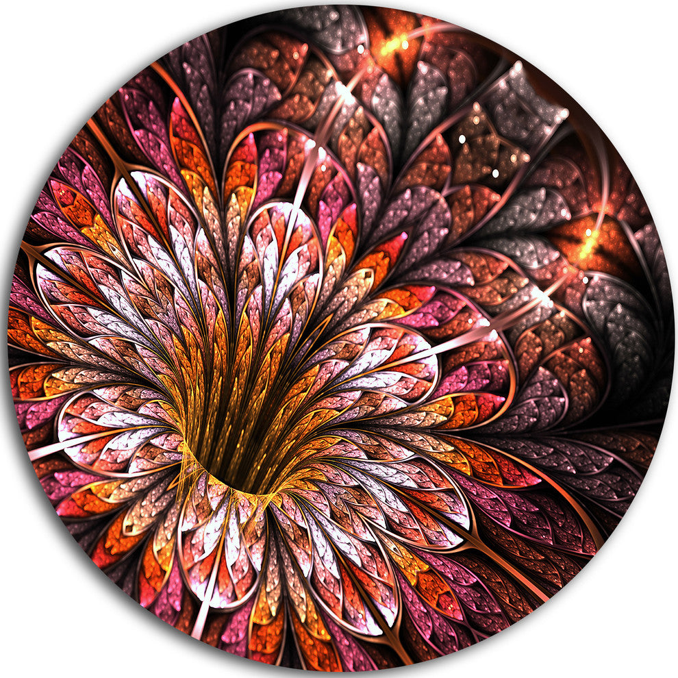 Glittering Light Red Fractal Flower, Floral Disc Metal Wall Art, 23"