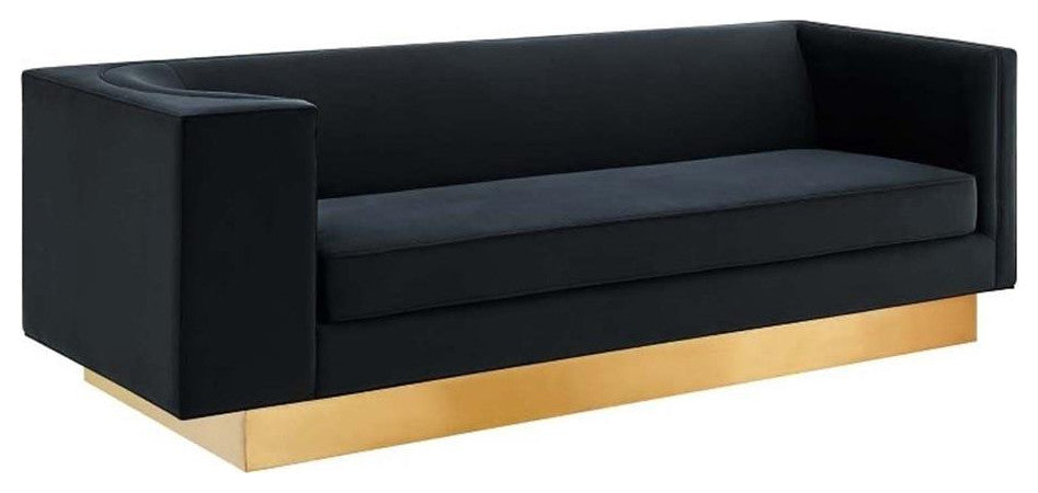 Eminence Upholstered Performance Velvet Sofa, Black