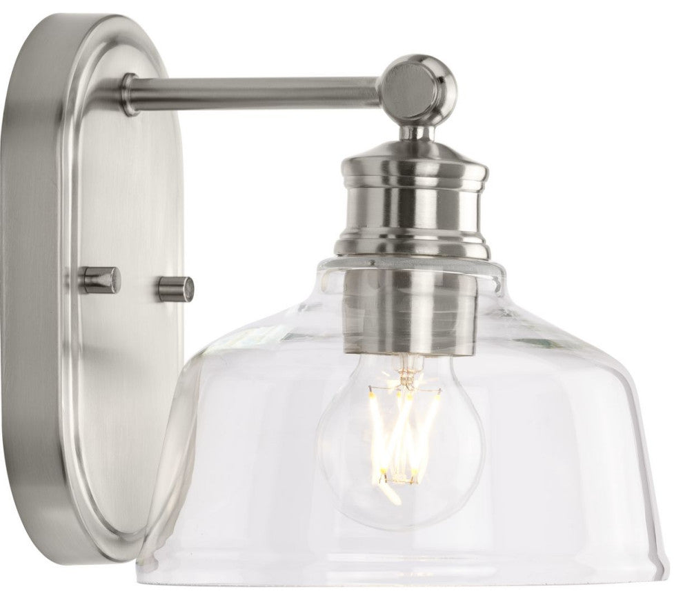 Singleton 1-Light 7.62" Brushed Nickel Vanity Light With Clear Glass Shade