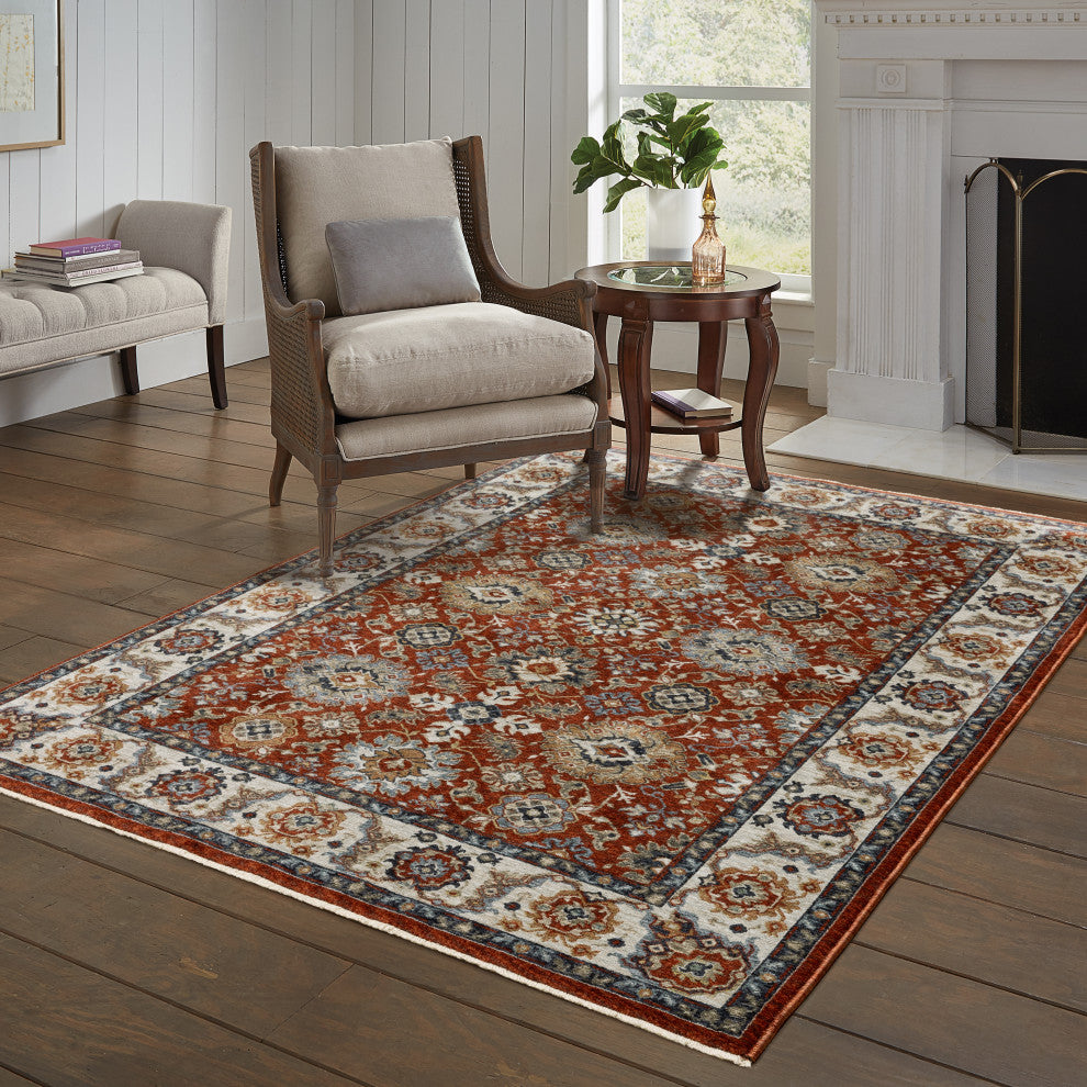 Augustus Panel Medallions Red/ Ivory Indoor Area Rug, Red, 7'10"x10'10"