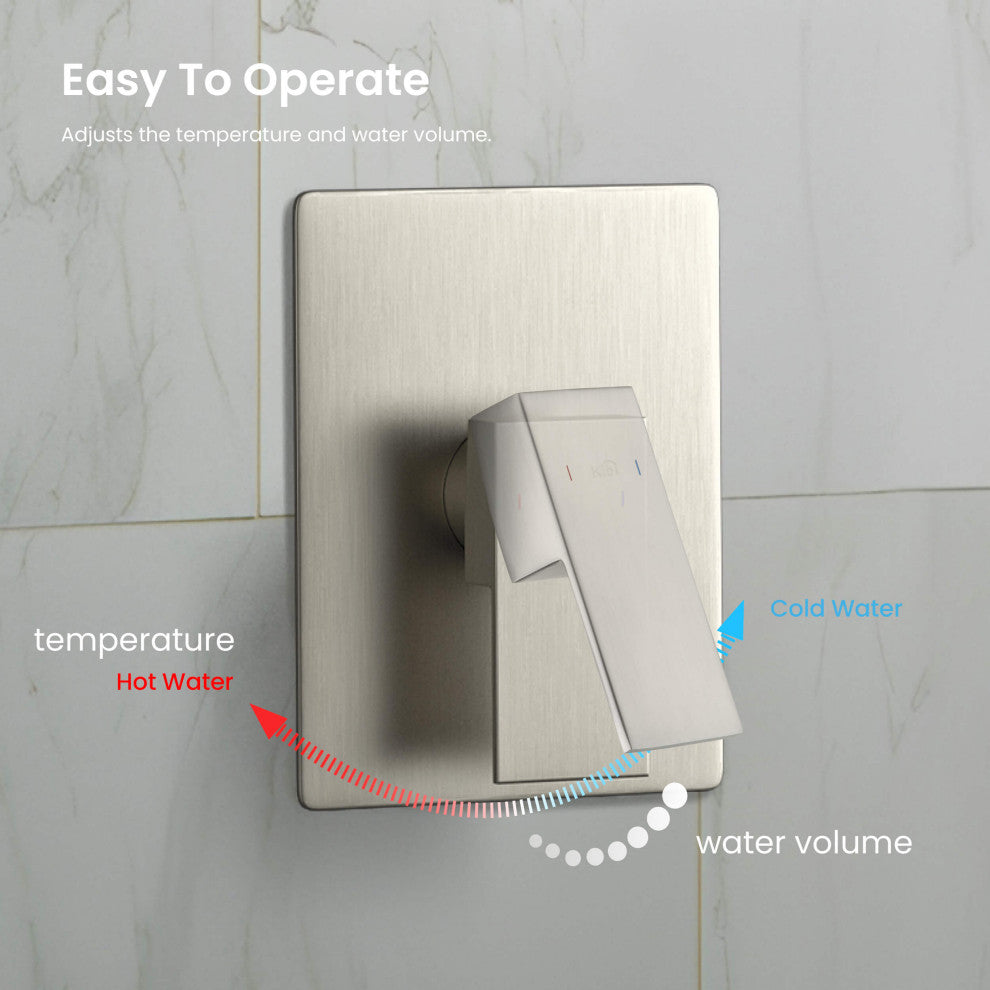 Cube 2-Function Shower Column, Rough, Valve, Brushed Nickel