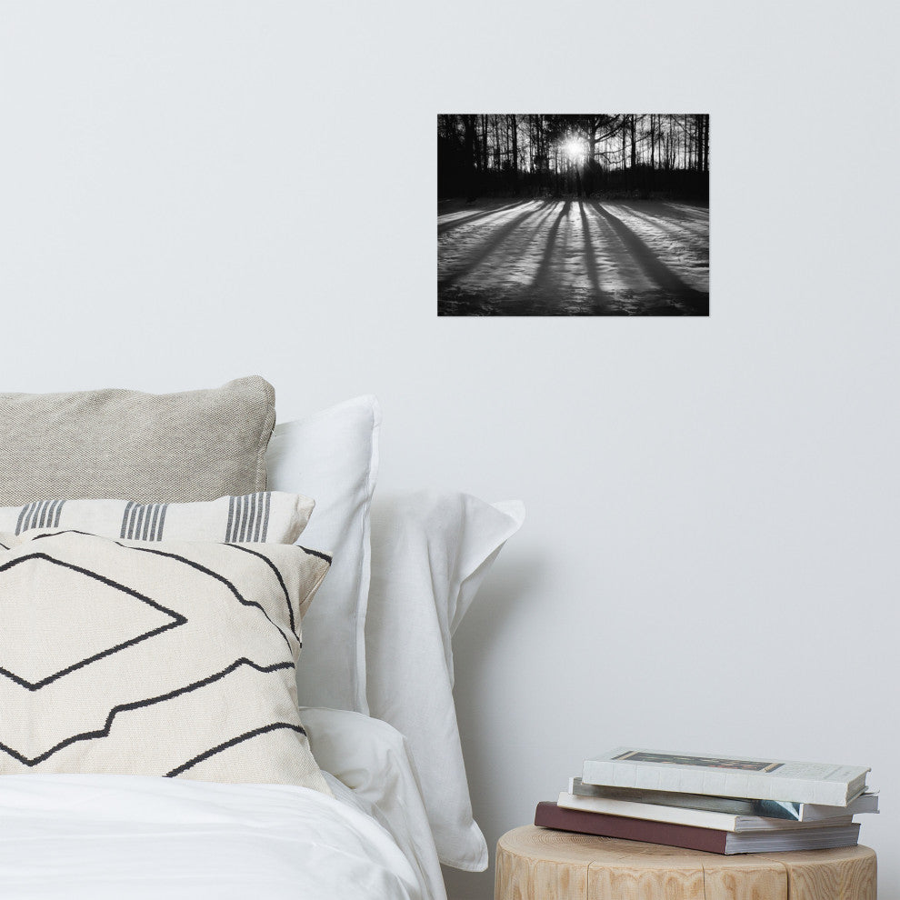 Country Wall Art: Winter Shadows Black & White Landscape Unframed Print, 12" X 16"