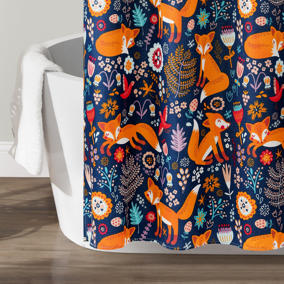 Pixie Fox Shower Curtain 72x72, Navy