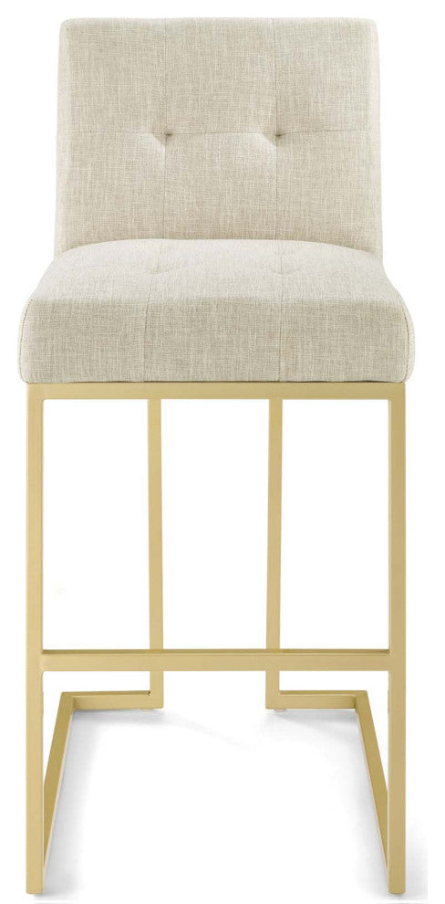 Privy Gold Stainless Steel Upholstered Fabric Bar Stool Gold Beige