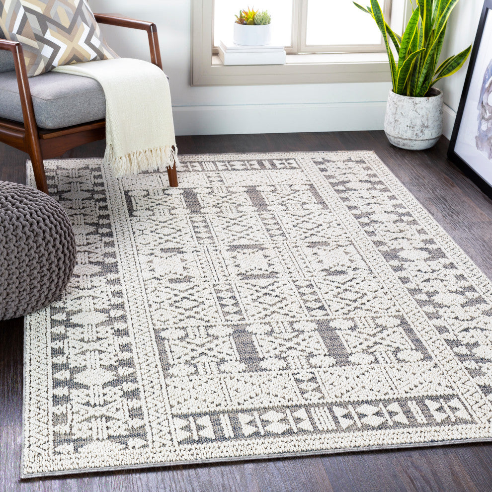 Surya Ariana RIA-2305 8'10"x12' Rug, White/Medium Gray/Taupe/Charcoal