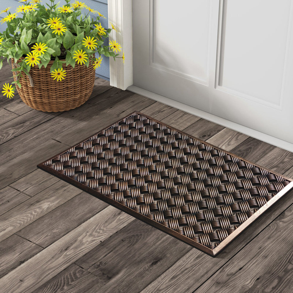 Outdoor Mat, Natural Rubber, 18"x30" Heavy Duty Doormat, Copper Checkered