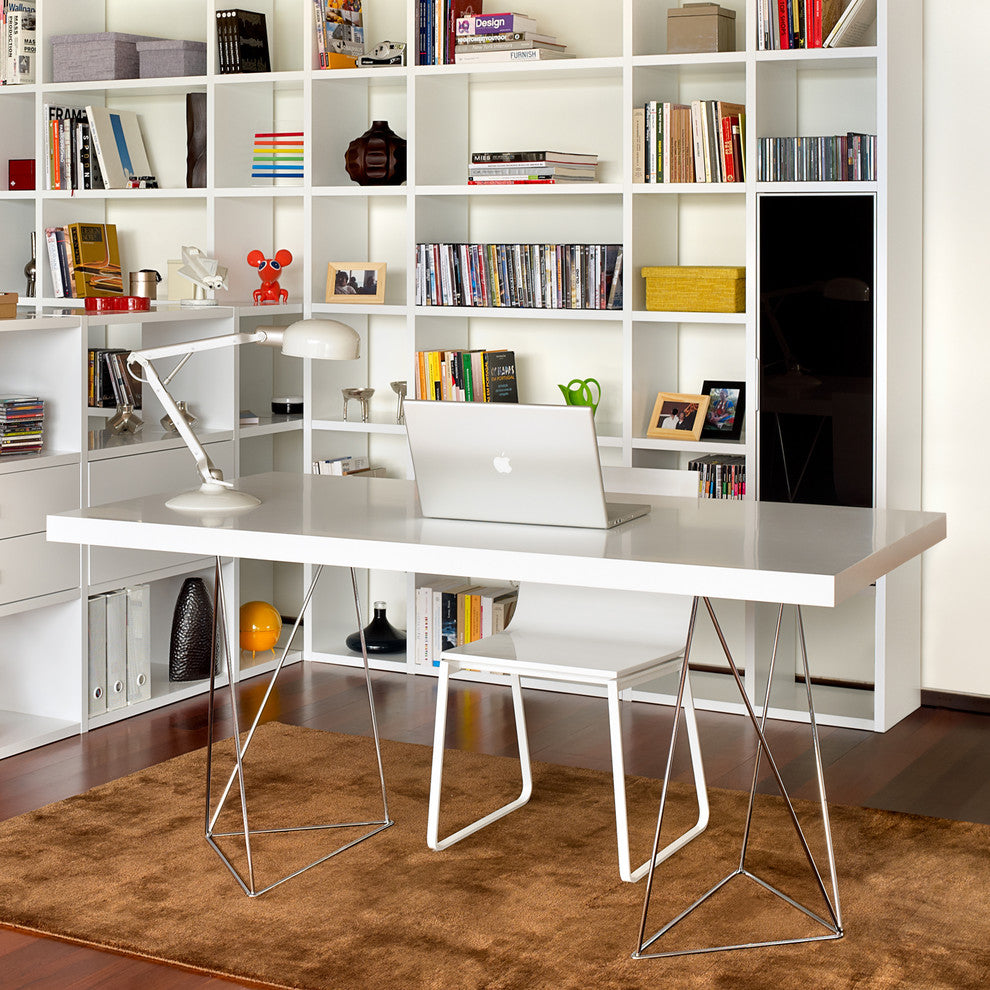 Contemporary Wire Leg Home Office Desk, White/Chrome