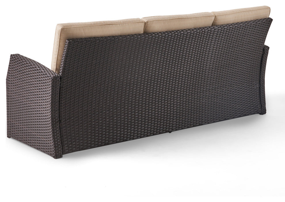 GDF Studio Amigo Outdoor 3-Seater Wicker Sofa With Beige Cushions, Dark Brown/Be