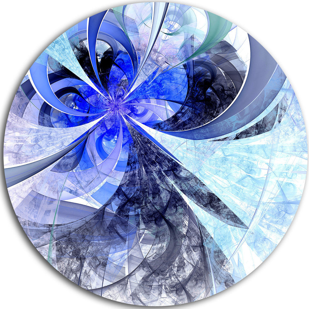 Blue White Fractal Flower Pattern, Floral Round Wall Art, 23"