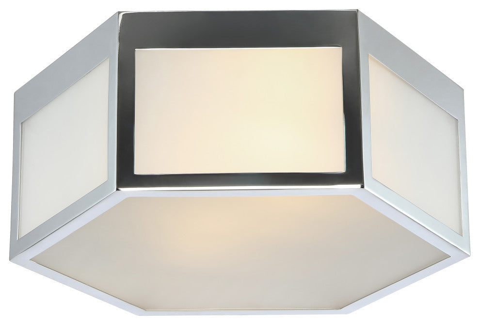 Minimo Hexagon Metal and Frosted Glass LED Flush Mount, Chrome, Width: 13"
