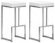 Set of Two White Faux Leather and Stainless Geometric Backless Barstools