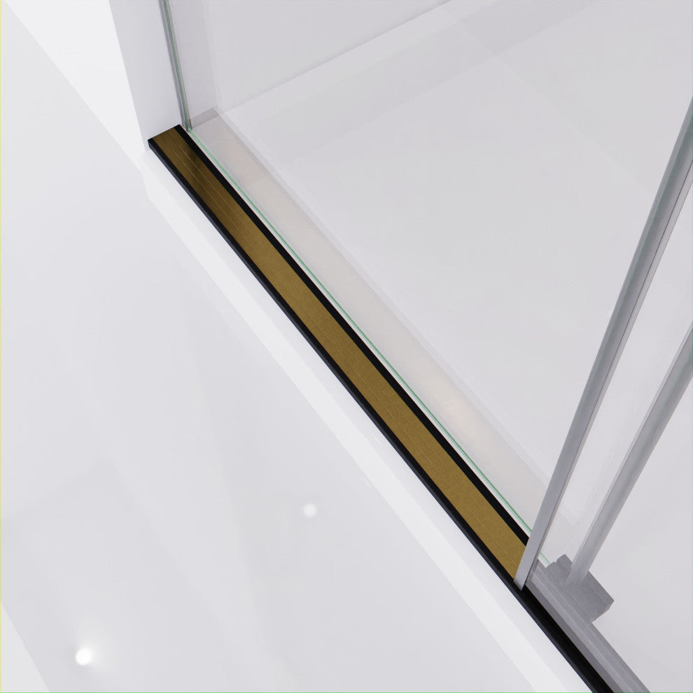 Madam 76-in. x 48-in. Frameless Sliding Shower Door, Matte Black/Brushed Gold