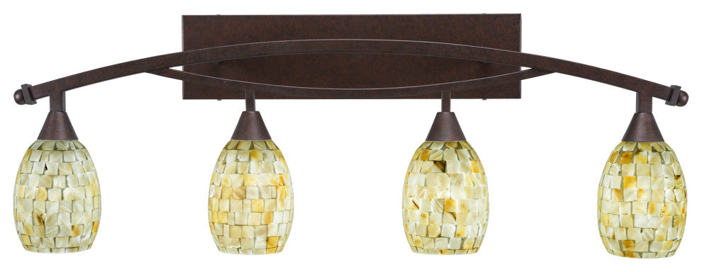 Bow 4 Light Bath Bar, 5" Ivory Glaze Seashell Glass