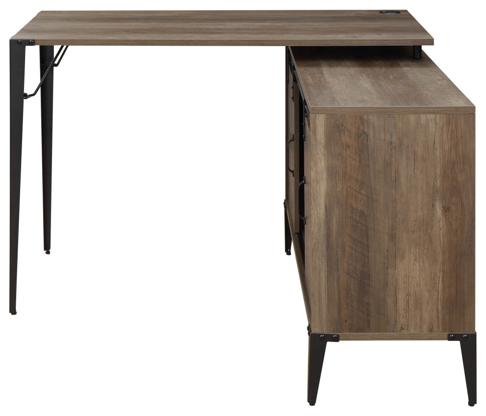 Zakwani Writing Desk With USB, Rustic Oak and Black