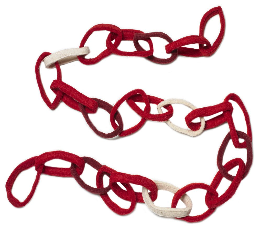 Hand Felted Wool Christmas Garland - Loop Chain in Red - 6'