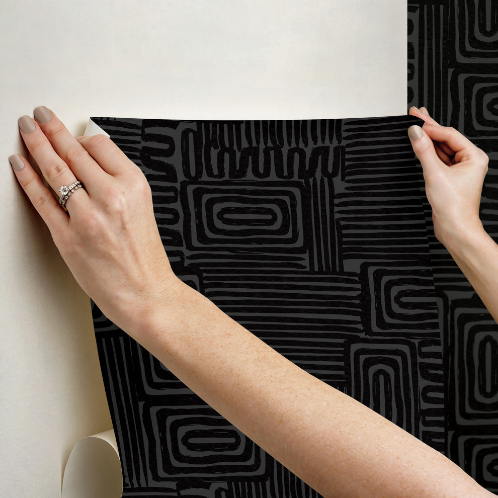 Emily Rayna Black Pathways Peel and Stick Wallpaper