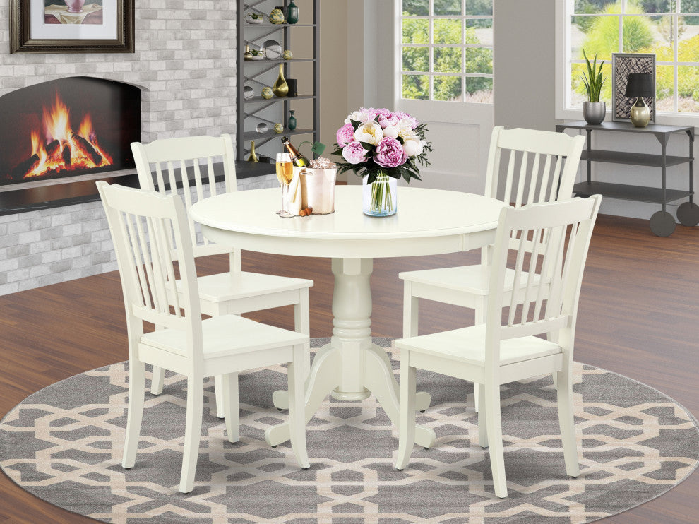 Hlda5-Lwh-W 5Pc Round 42"Table And 4 Vertical Slatted Chairs
