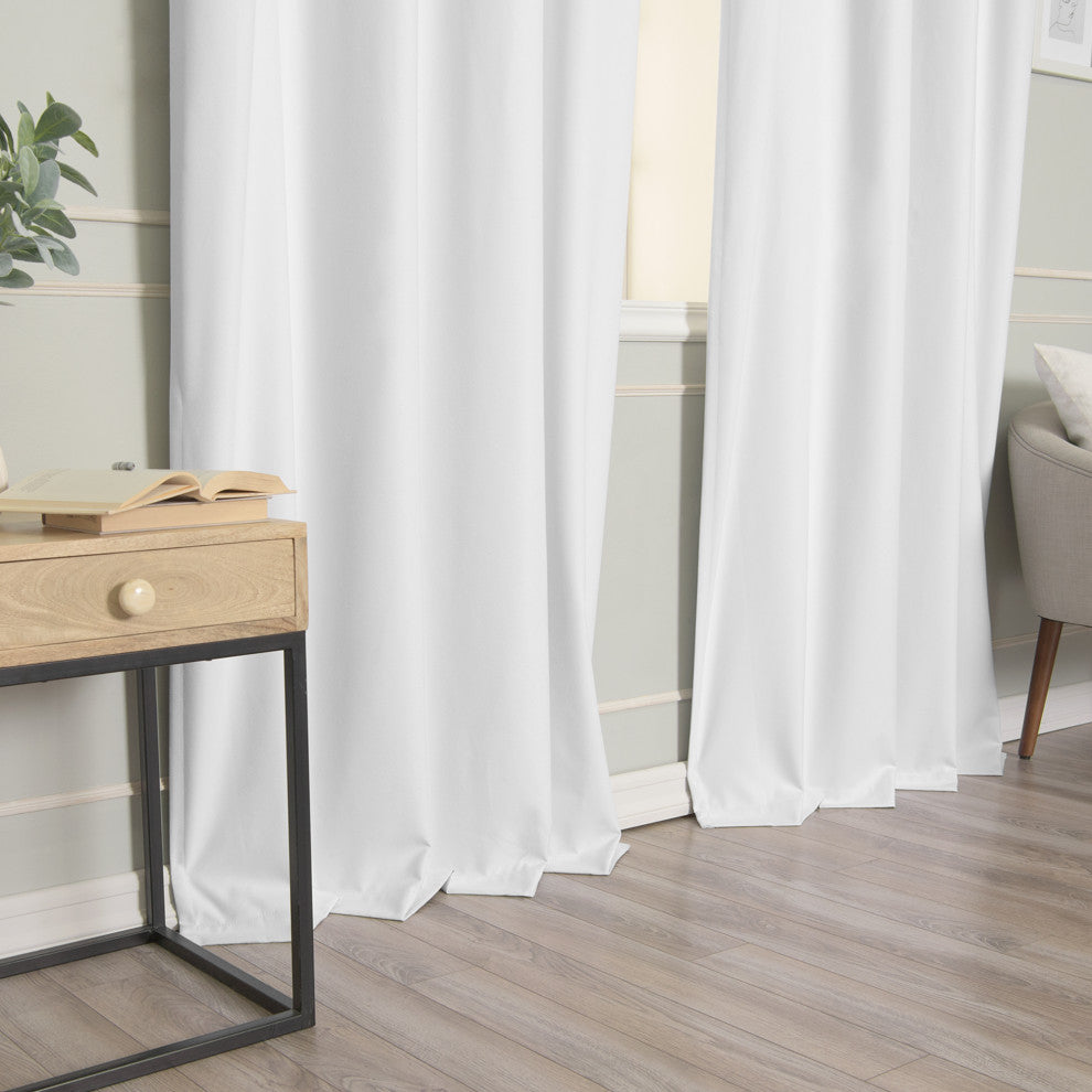 Linen Textured Grommet Thermal Total Blackout Curtains, White, 52"x108"