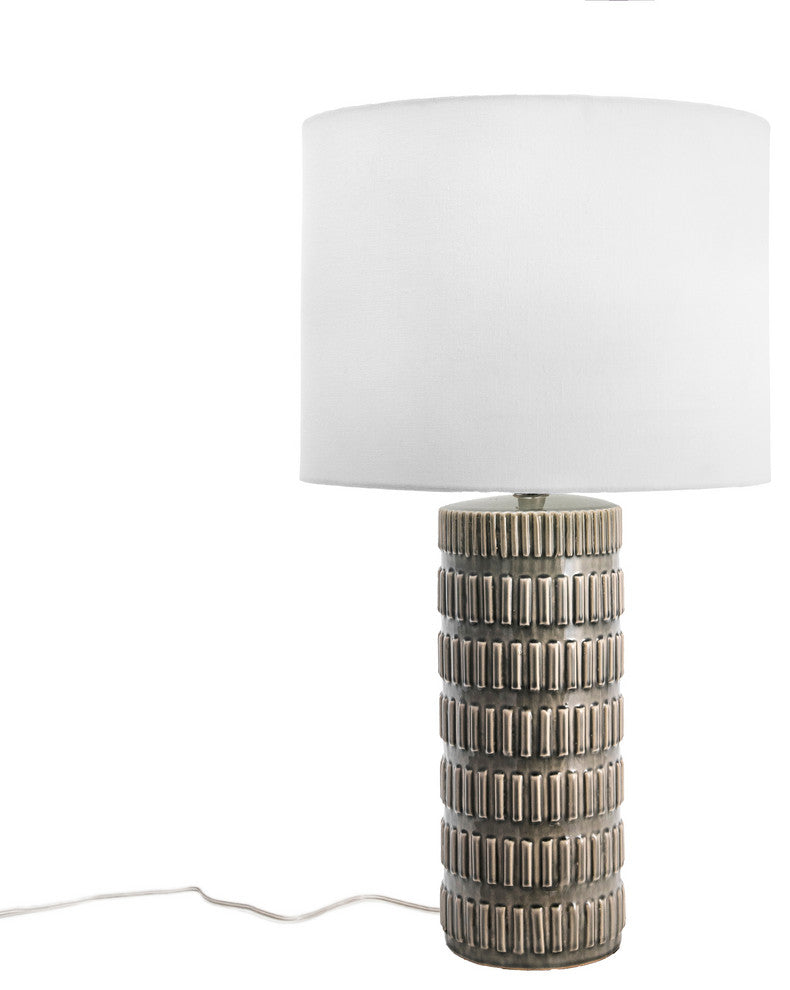Nuloom 25" Tangela Ridged Ceramic Linen Shade Gray, On-Off Switch Table Lamp