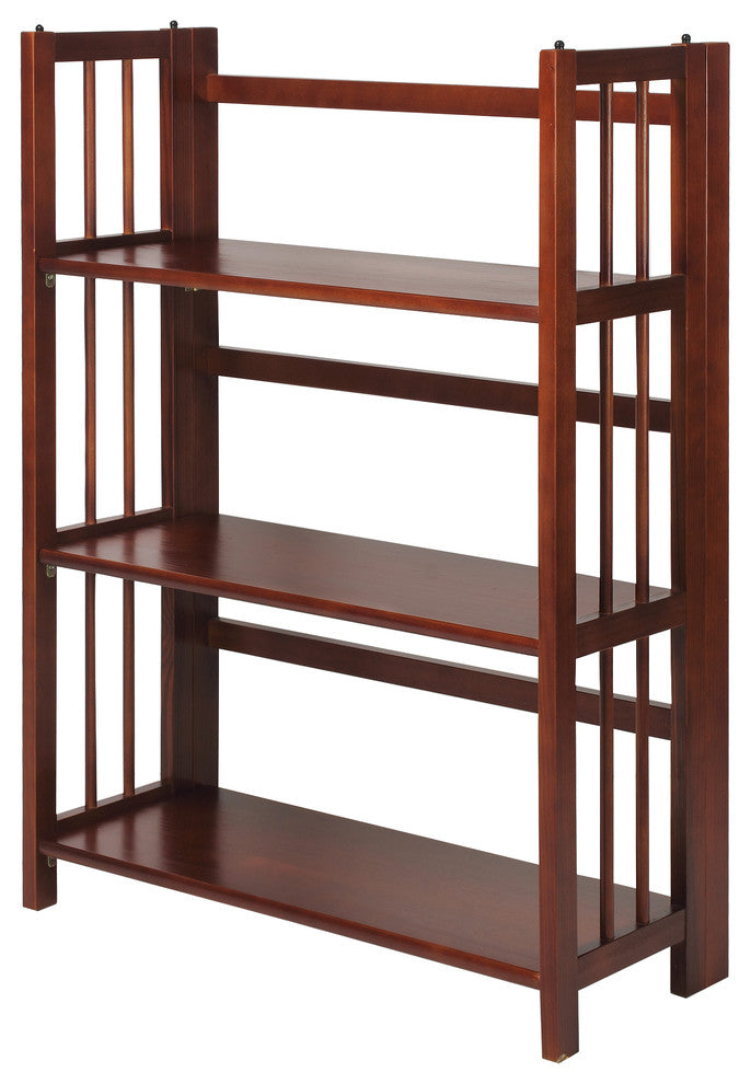 3 Shelf Folding Bookcase, Walnut, Large, 3 Shelf