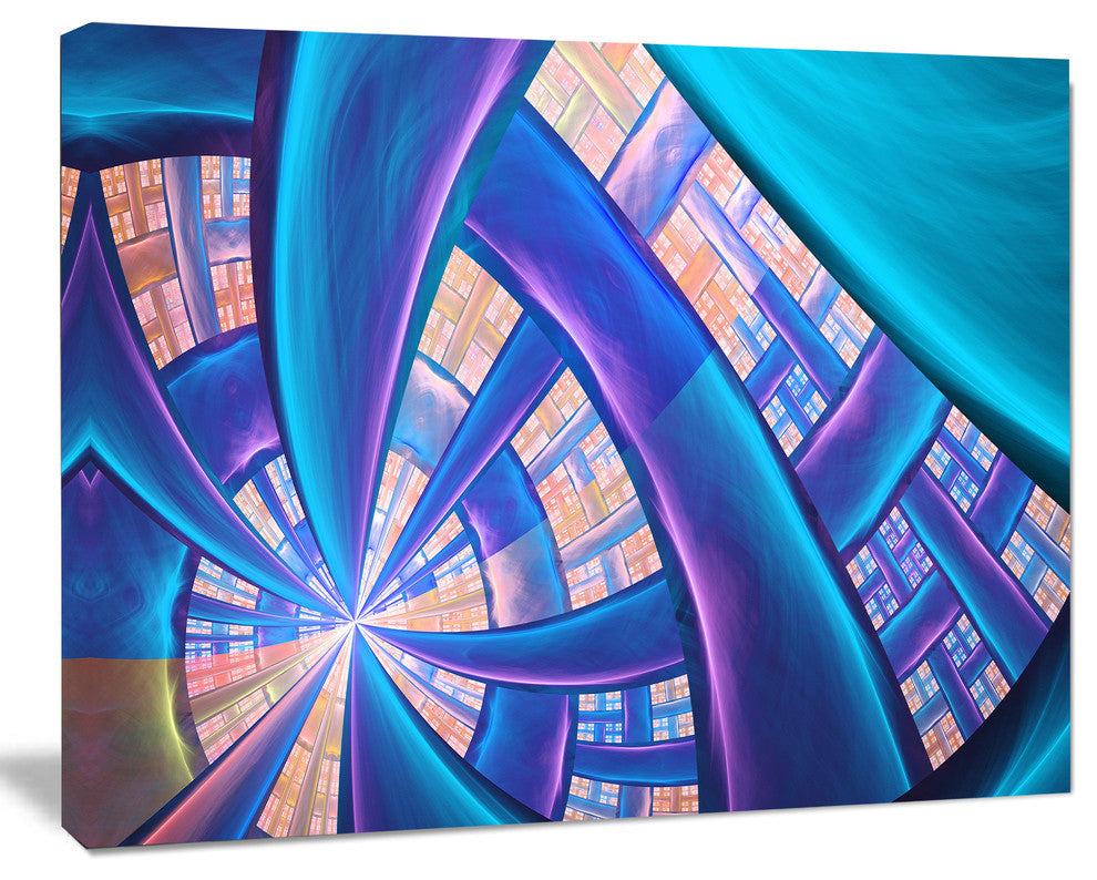 Blue Yellow Fractal Stained Glass, Abstract Canvas Art Print, 40x30