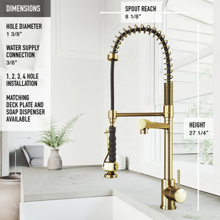 VIGO Zurich 27" H Single Handle Pull-Down Sprayer Kitchen Faucet, Matte Brushed Gold, Without Extras
