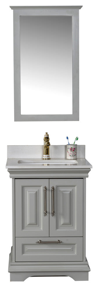 Romana Collection 24" Bathroom Vanity With Sink, Mirror, Countertop, Gray