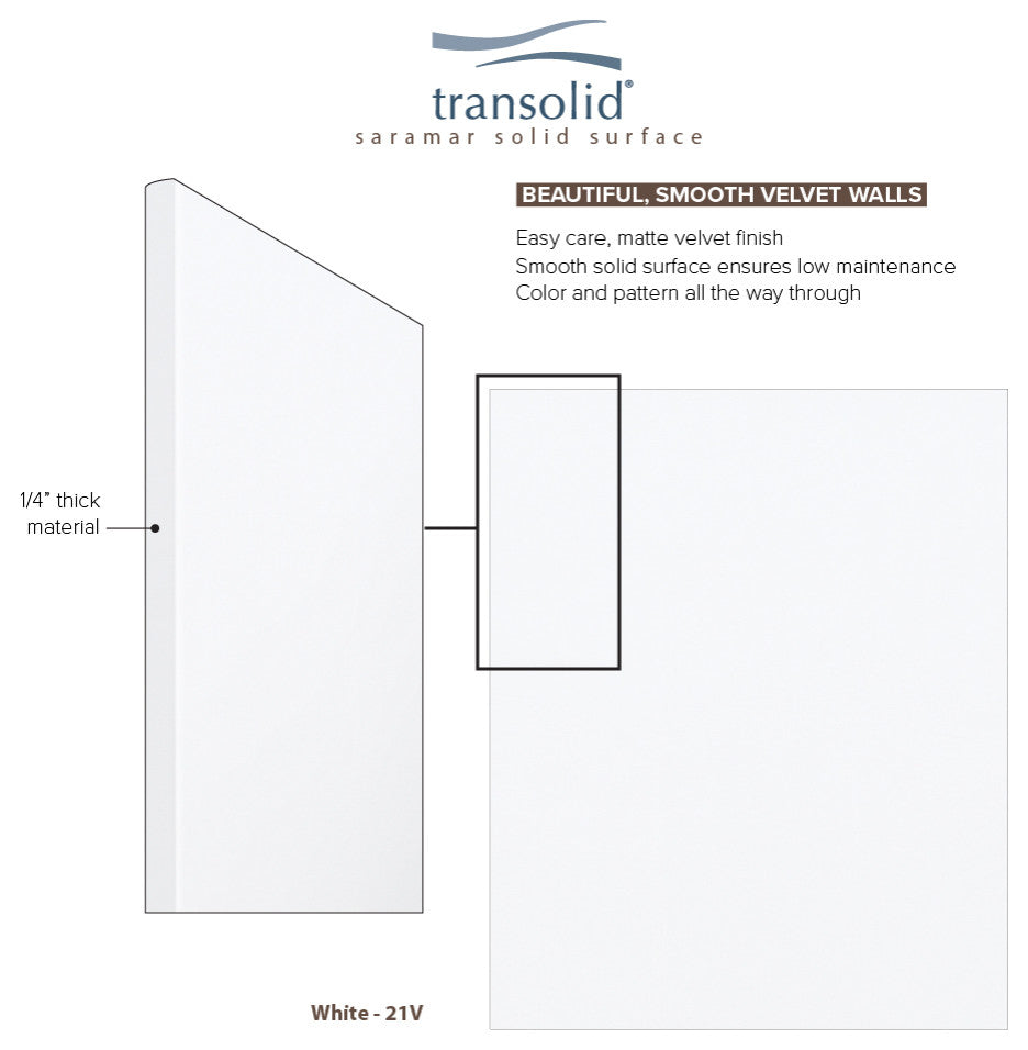 Transolid SaraMar 48"x36"x72" 3-Piece Shower Wall Kit, White Velvet